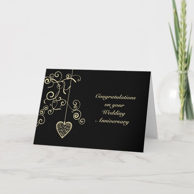 Carte Anniversaire du Mariage de coeur Gold Elegant (Devant)