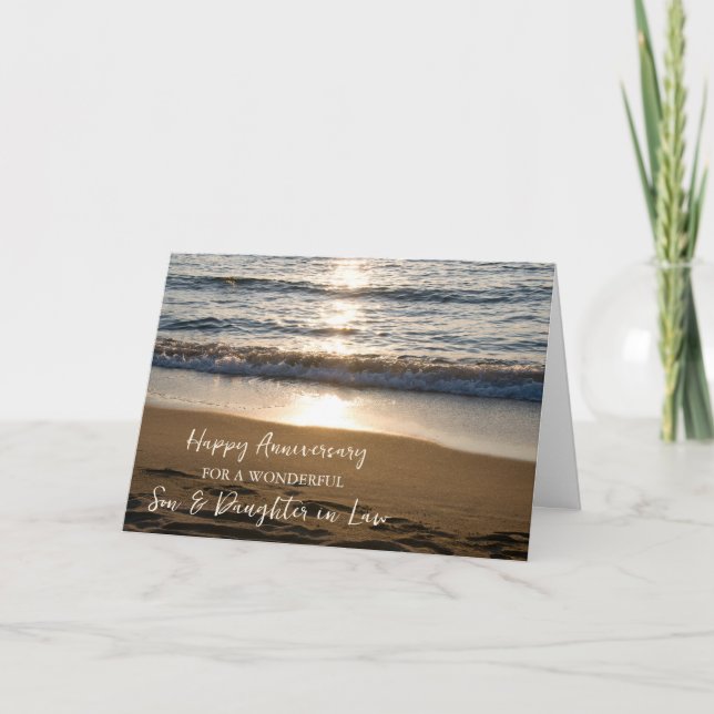 Carte Anniversaire du Mariage de la plage Son & fille en (Devant)