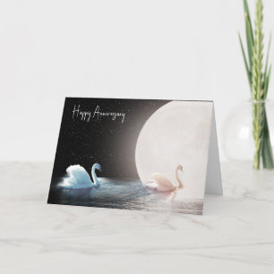 Carte Anniversaire du Mariage des cygnes blancs et de la