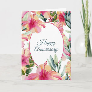Carte Anniversaire du Mariage d'Hibiscus rose