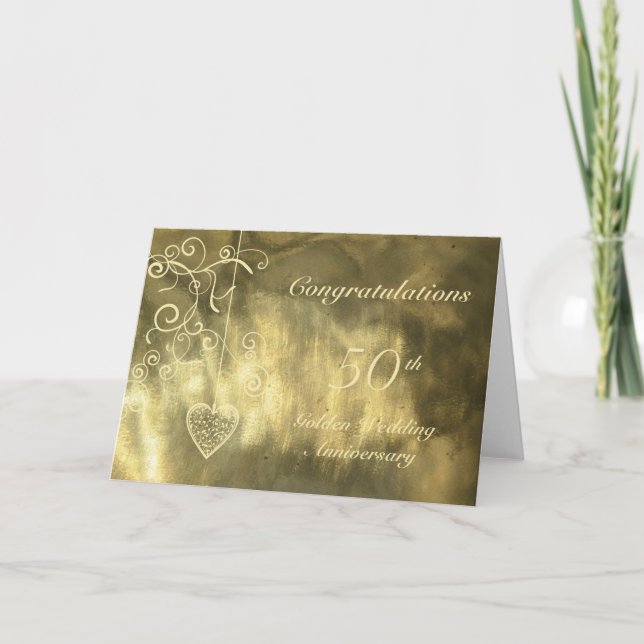 Carte Anniversaire du Mariage d'or du Coeur élégant (Devant)