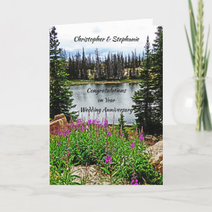Carte Anniversaire du mariage, Fleurs roses profondes, L
