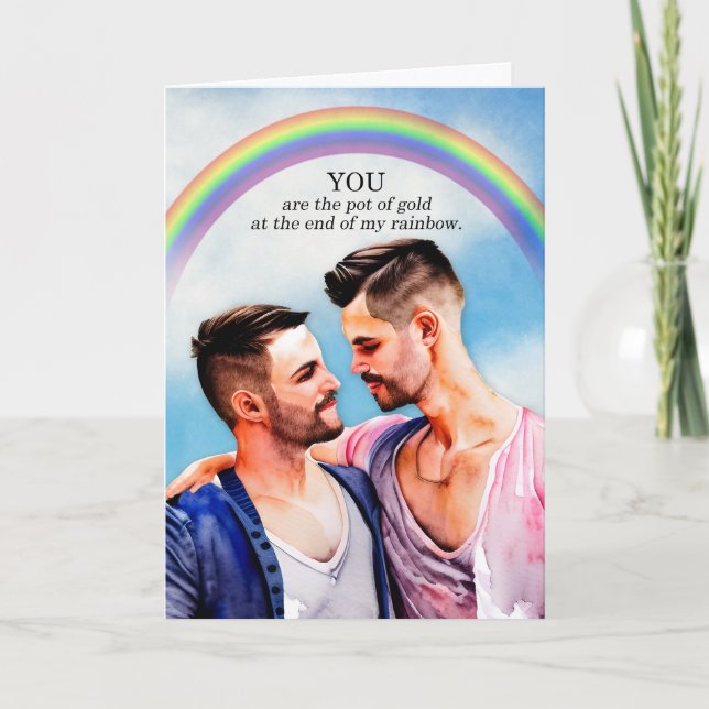 Carte Anniversaire du Mariage gay Pot d'or arc-en-ciel (Devant)