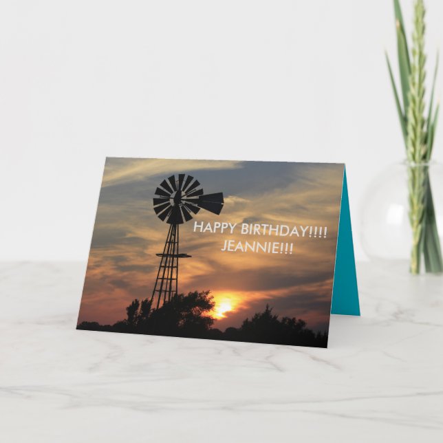 Carte Anniversaire du moulin à vent doré (Devant)