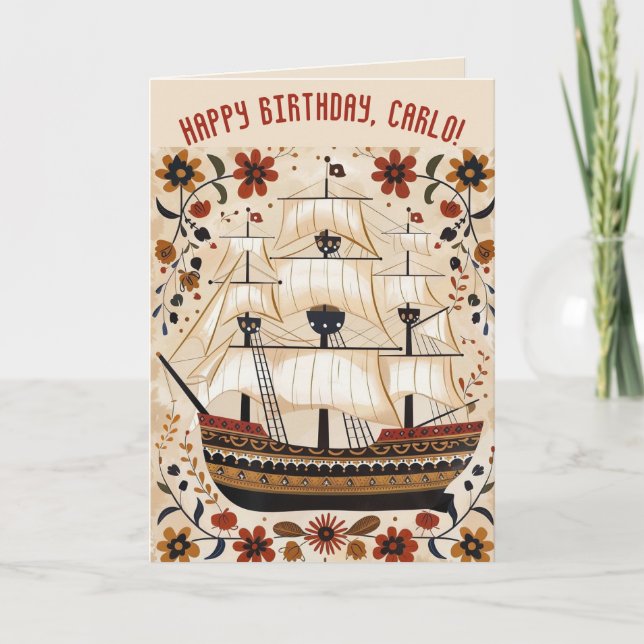 Carte Anniversaire du navire à voile modifiable (Devant)