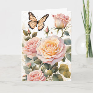 Carte Anniversaire du papillon et des roses roses roses 
