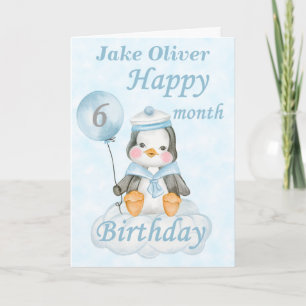 Carte Anniversaire du Pingouin bleu de 6 mois