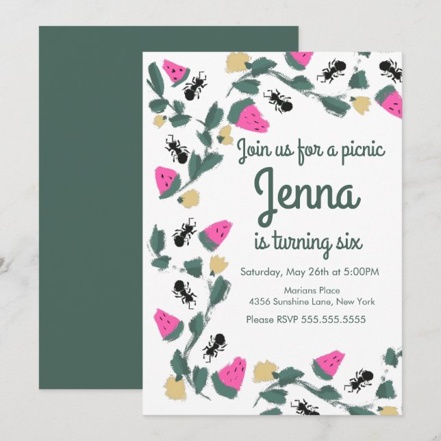 Carte Anniversaire du pique-nique (Devant / Derrière)