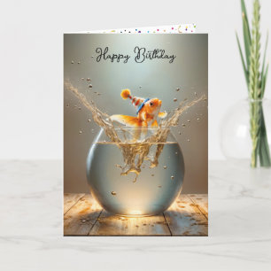 Carte Anniversaire du poisson d'or sauter hors de la pêc