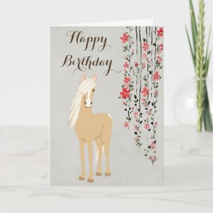 Carte Anniversaire du Pony Palomino et du Cheval des fle