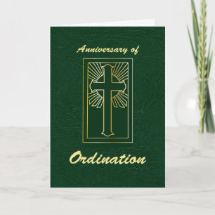 Carte Anniversaire du prêtre de l'Ordination Cuir vert
