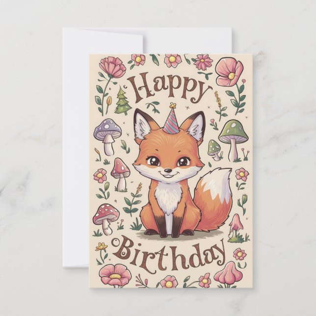 Carte Anniversaire du renard boho modifiable (Devant)