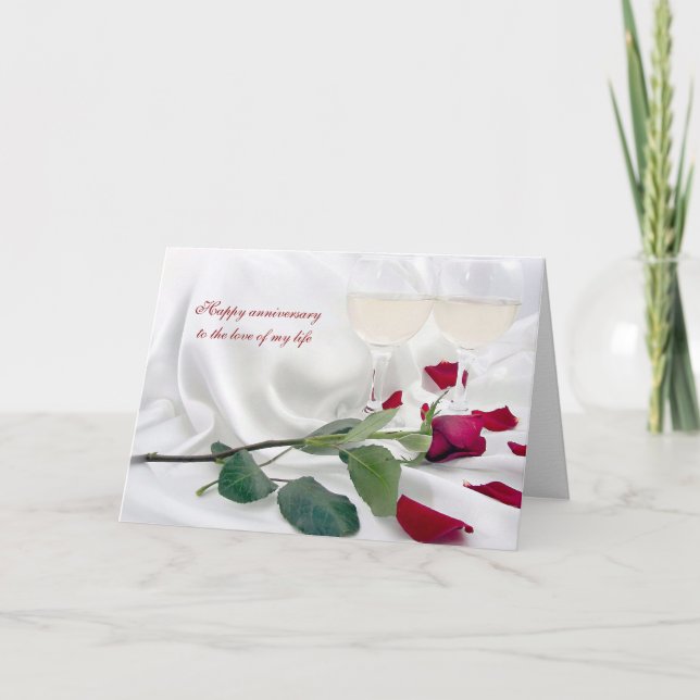 Carte Anniversaire du vin et rose sur satin (Devant)