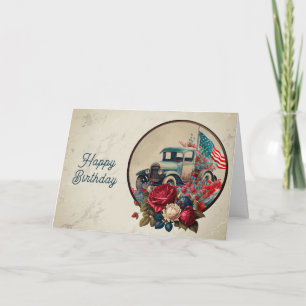 Carte Anniversaire d'un camion patriotique vintage