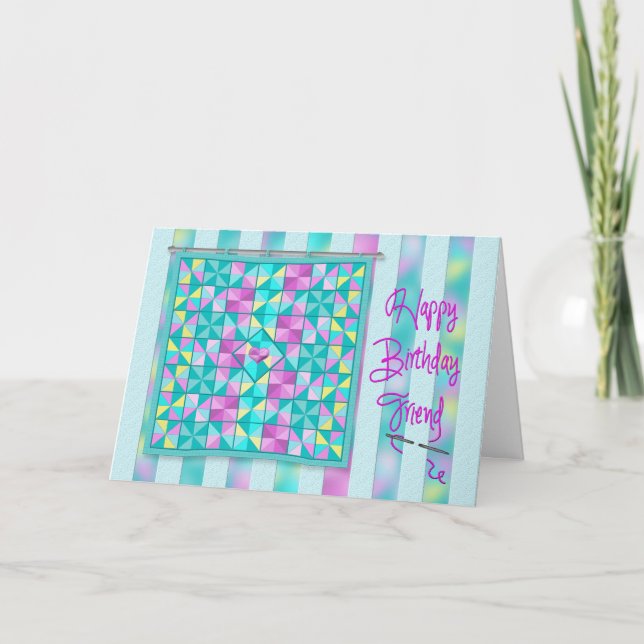 Carte Anniversaire - édredon - ami - couleurs douces (Devant)
