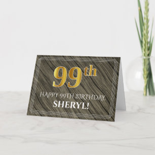 Carte Anniversaire élégant de 99 ans : aspect bois et or