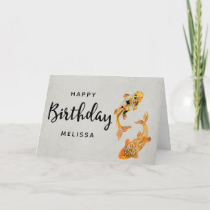 Carte Anniversaire élégant de Gold Koi Poisson