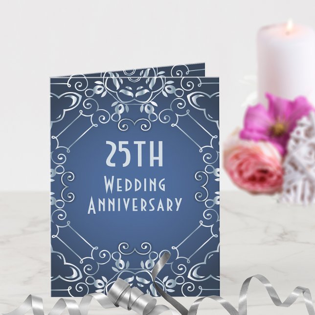 Carte Anniversaire élégant du Mariage Bleu et Argent (Créateur téléchargé)