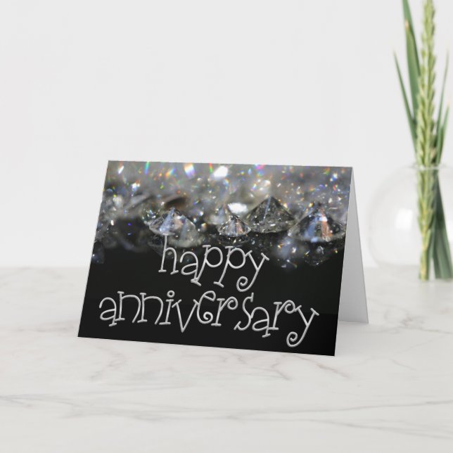 Carte Anniversaire Élégant Noir Argenté Brillants Diaman (Devant)