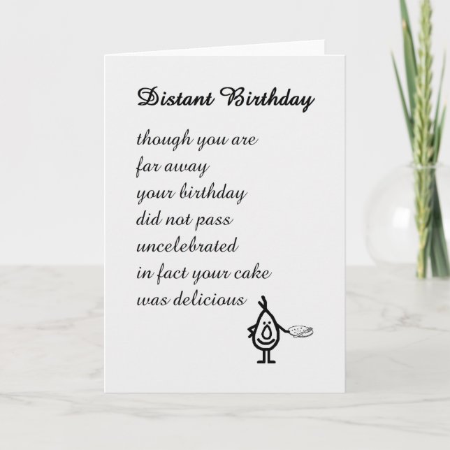Carte Anniversaire éloigné - un poème drôle (Devant)
