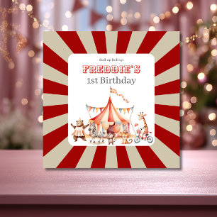 Carte Anniversaire Enfants Cirque Mignon Rouge et Blanc