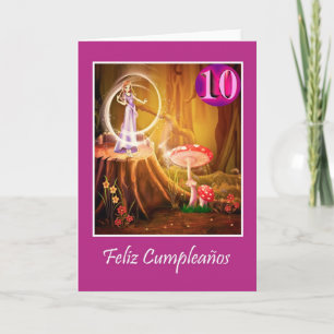 Carte Anniversaire espagnol pour fille de 10 ans avec fé