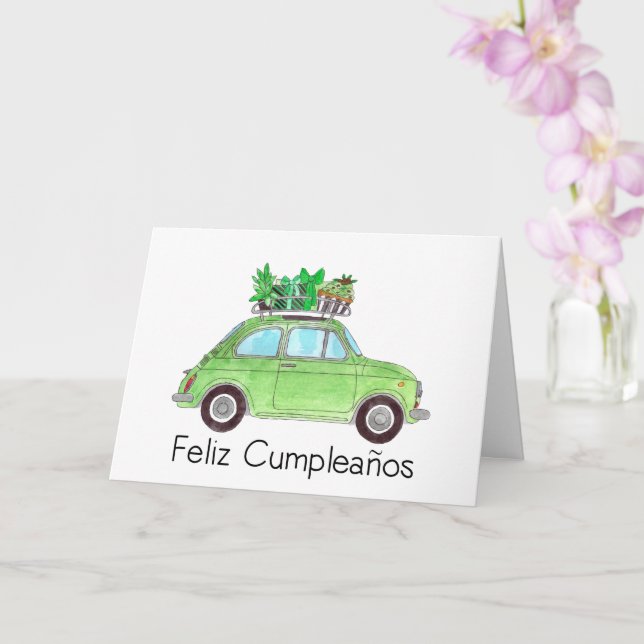 Carte Anniversaire espagnol Retro Fiat 500 (Orchidée)