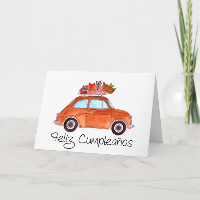 Carte Anniversaire espagnol Retro Fiat 500 (Devant)