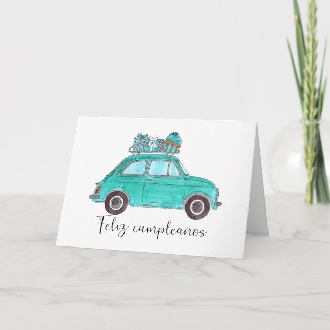 Carte Anniversaire espagnol Retro Fiat 500 (Devant)
