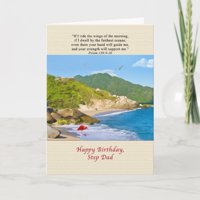 Carte Anniversaire, Étape Papa, Plage, Collines, Oiseaux (Devant)