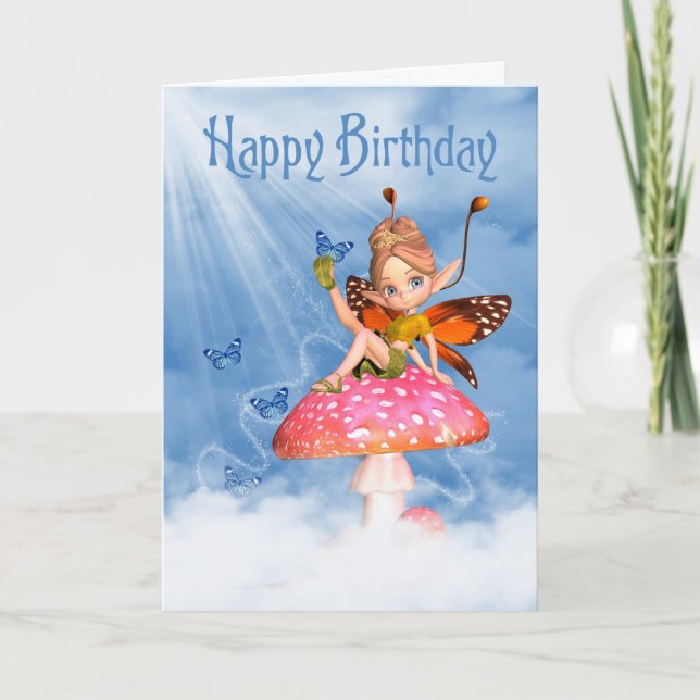 Carte Anniversaire - Fée Cute Sur Un Champagne (Devant)