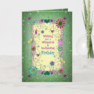 Carte Anniversaire Féminin Enchanté Vert/Jaune