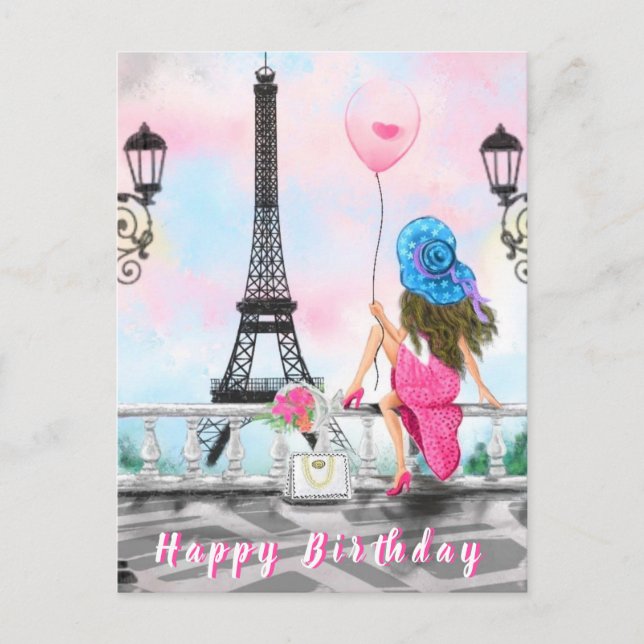 Carte Anniversaire Femme À Paris (Devant)
