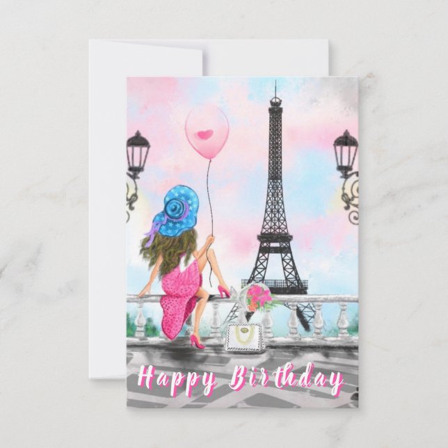 Carte Anniversaire Femme À Paris - Romantique (Devant)