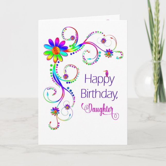 Carte Anniversaire, Fille, Couleurs Abstraites Floral-Vi (Devant)