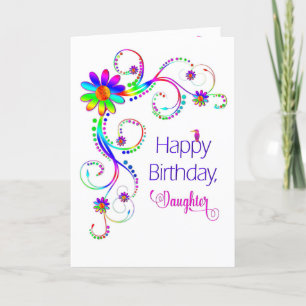 Carte Anniversaire, Fille, Couleurs Abstraites Floral-Vi