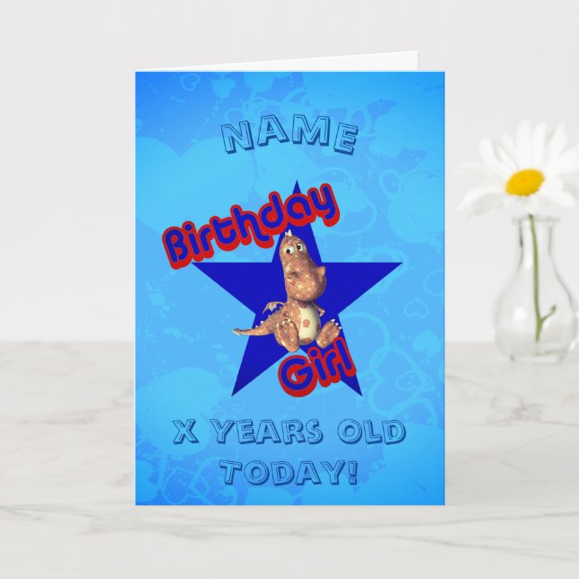 Carte Anniversaire Fille Cute Dinosaur Personnalisé Anni (Petite plante)