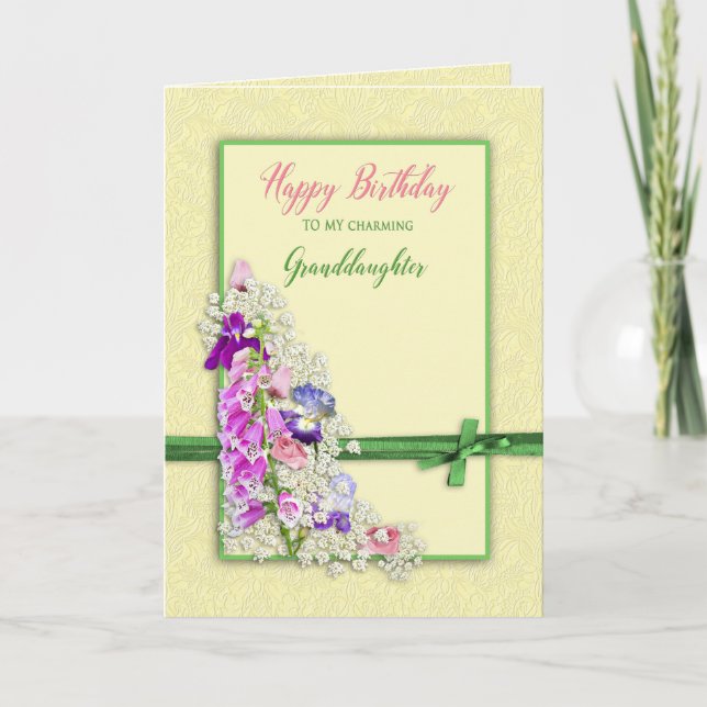 CARTE ANNIVERSAIRE - FILLE D'OR - FLEURS DE JARDIN, BOIS (Devant)