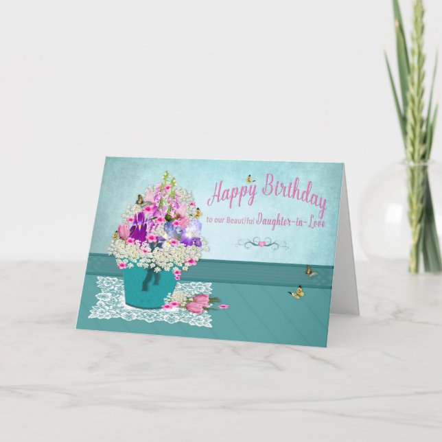 Carte Anniversaire - Fille en Amour - Bouquet de fleurs (Devant)
