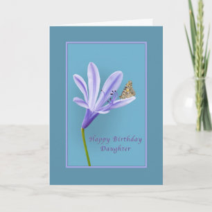 Carte Anniversaire, Fille, Fleur diurne et Papillon