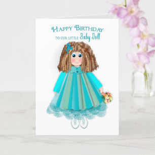 Carte Anniversaire, Fille, poupée Cheveux et robe