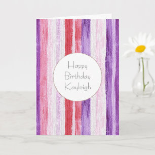 Carte Anniversaire Fille Rose Pâle Rouge Rayures Violett