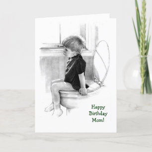 Carte Anniversaire: Fils à maman : Garçon sur Potty, réa