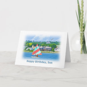 Carte Anniversaire, fils, voilier sur un lac, nautique