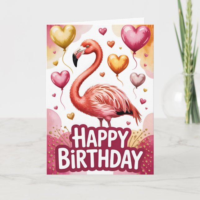 Carte Anniversaire flamant rose brillant et mignon (Devant)