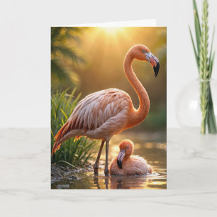 Carte Anniversaire Flamant rose mère et poussin