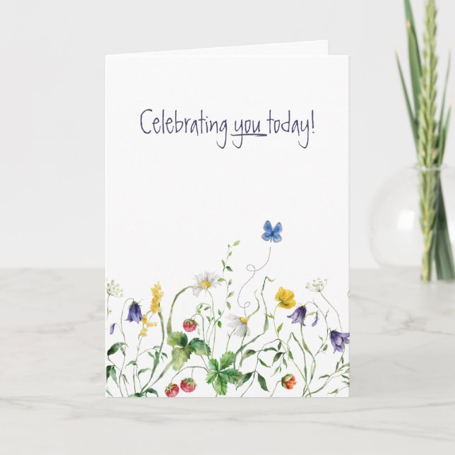 Carte Anniversaire fleur sauvage Avec Papillon (Devant)