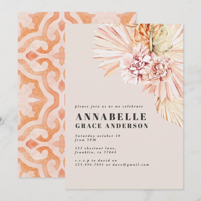 Carte Anniversaire fleuri bohème moderne (Devant / Derrière)