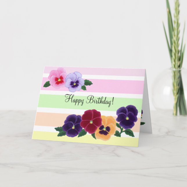 Carte Anniversaire floral de pensées (Devant)