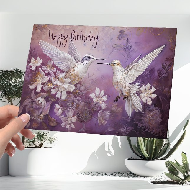 Carte Anniversaire floral des colibris roses (Créateur téléchargé)